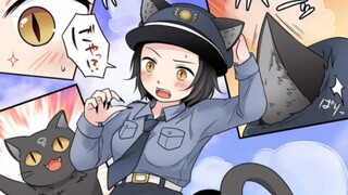 The male police officer touched the cat and turned into a cat girl policewoman