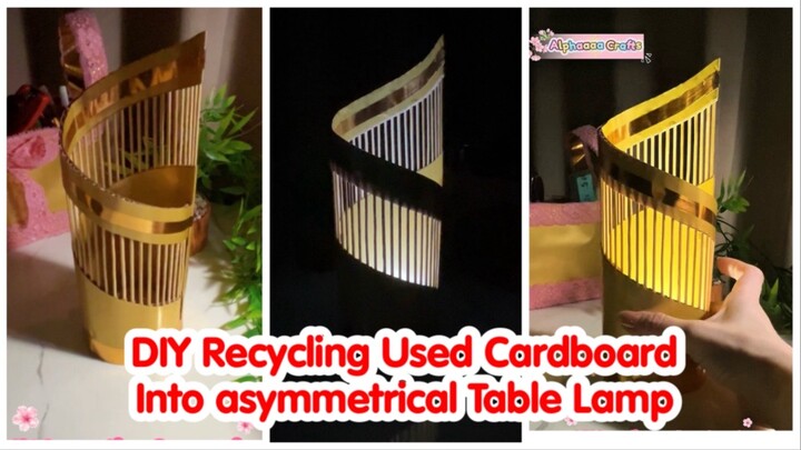 DIY Recycling cardboard used as package into asymmetrical table lamp ✨#dıy #craft #creative #craf