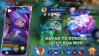 Natan To Strong 12/3/7 KDA MVP 🥇🥇| The Best Gameplay Natan, Best Build and Emblem Natan