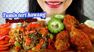 MAKAN ENAK, ASMR PEDESAN AYAM, TUMIS TERI BAWANG MERAH, PARE MENTAH | ASMR MUKBANG INDONESIA