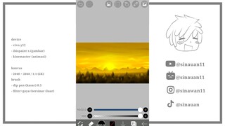 proses menggambar landscape sunset