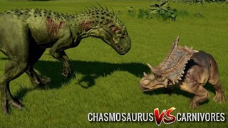 Chasmosaurus vs T-Rex, Indominus Rex, Indoraptor, Spinosaurus, Spinoraptor, Giga, Carcha & Allo