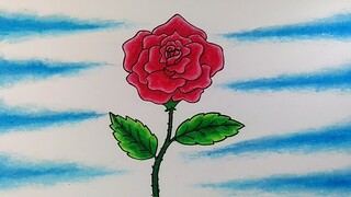 Cara menggambar dan mewarnai bunga mawar || How to draw and color a rose