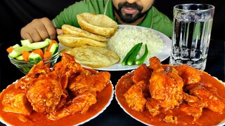 SOFT LUCHI, CHICKEN KOLHAPURI, Rice, Green Chili and Salad ASMR MUKBANG Eating Show | #LiveToEATT