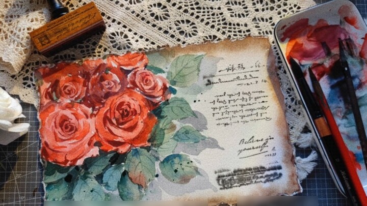 Watercolor】"Mawar adalah surat cinta terbaik di dunia"