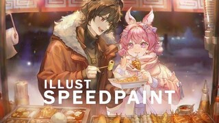 【SpeedPaint】 Winter Food Stall // กระบวนการ Photoshop