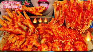 MAKAN CEKER AYAM KUAH CABE JAMUR *SPICY CHICKEN FEET ENOKI MASSIVE Eating Sounds