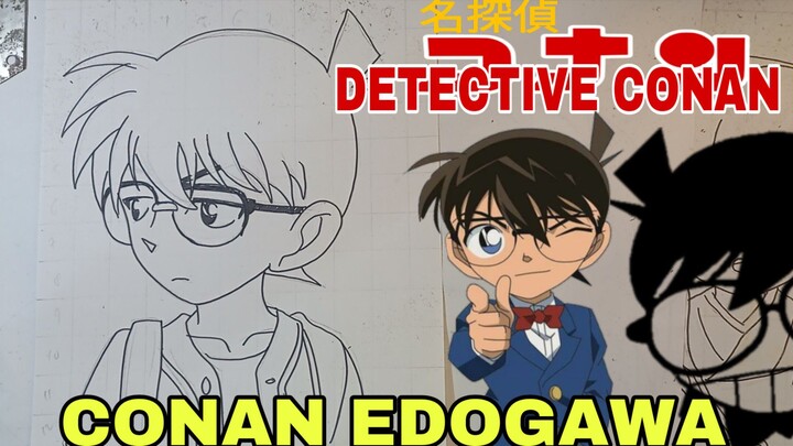 menggambar conan Edogawa dari anime detective conan