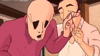 A man is born with loose skin. In order to become beautiful, he sews his face with a stapler