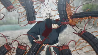 Huameiwan used fire ninjutsu to burn off the Taoist's arm, and several centipede heads appeared behi