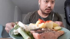 ASMR Baked Salmon, Raw Fennel Chunks & Boiled Potatoes 🥔 - Eating Sounds