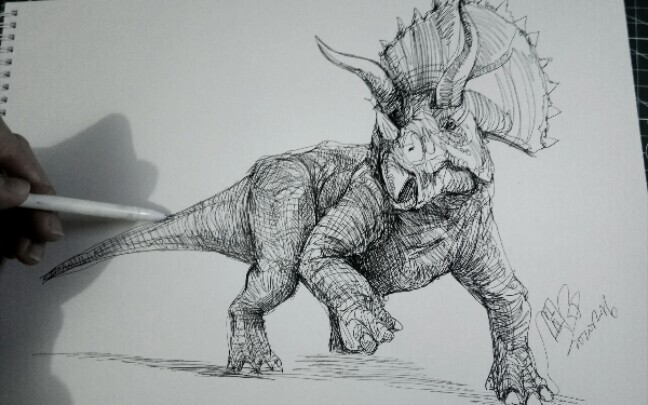 [Sketch] Drawing a Dinosaur With One Line #5 – Triceratops