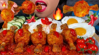 ASMR SPICY CHICKEN MEATBALL EGGS CHILI RICE *BAKSO PENTUNG AYAM PEDAS NASI MASSIVE Eating Sounds