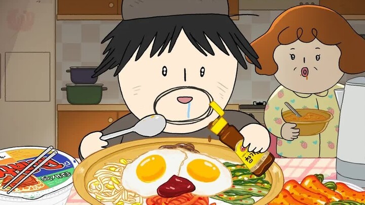 【foomuk animation】Wow! In the dead of night, come to a big bowl of fragrant bibimbap, and a cup of r