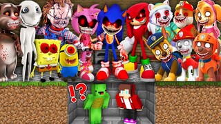 JJ and Mikey HIDE From Scary MONSTERS in Minecraft Challenge Maizen SONIC MAN FROM WINDOW PAW PATROL