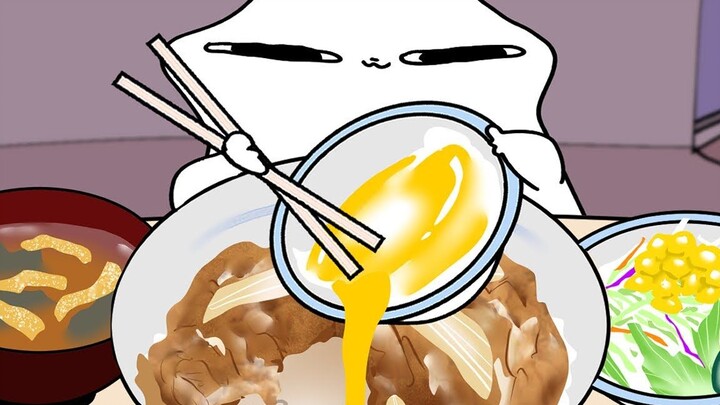 𝐀𝐧𝐢𝐦𝐞 𝐅𝐨𝐨𝐝｜Greedy Kitten Eats Big Bowl of Beef Donburi with Free Miso Soup Refills, Super Delicious