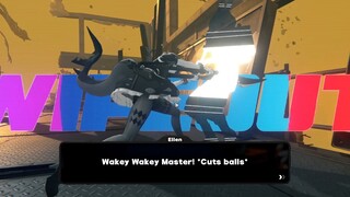 Ellen Joe: "OKAERINASAI GOSHUJIN-SAMA!" *Proceed to cut balls*