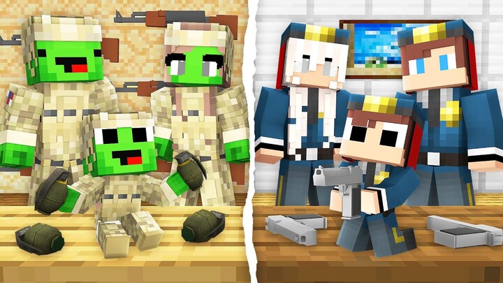 Mikey Family MILITARY vs JJ Family POLICE Challenge in Minecraft (Maizen)