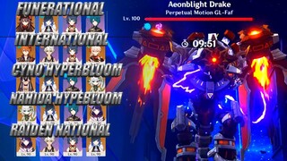 Aeonblight Drake vs tartaglia International funerational cyno & nahida HyperBloom Raiden national