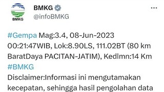 Gempa bumi Baru saja info dari BMKG jawa timur | gempa bumi pukul 00:21