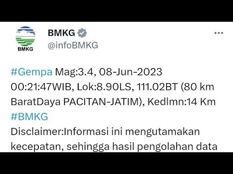 Gempa bumi Baru saja info dari BMKG jawa timur | gempa bumi pukul 00:21