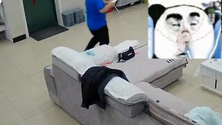 The wife is right in front of him. The husband calls her all over the house after he comes home. The