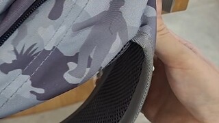 I accidentally found a tiny insect on my backpack (sad)