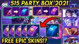 TRICK TO GET FREE ELITE AND EPIC SKIN IN 515 PARTY BOX 2021 (NEW EVENT)!! - Mobile Legends