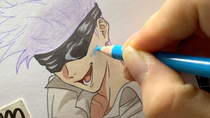 Use the handle of the baji to draw a colored paper