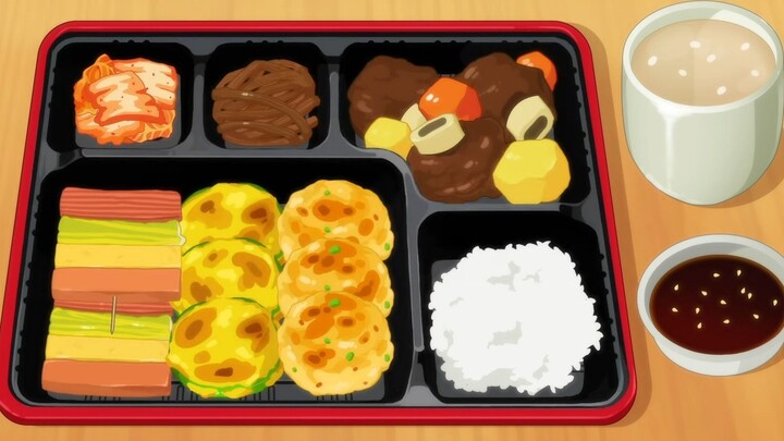 【Mukbang hoạt hình】🍱 Cơm bento cửa hàng tiện lợi với sườn heo hầm, rau củ, thịt cua và bắp cải xào c