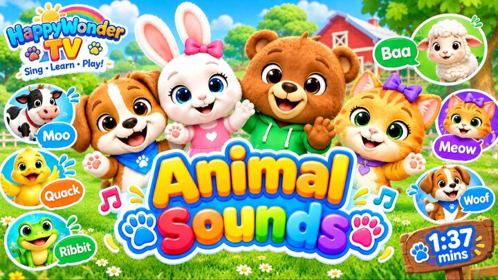 Animal Sounds for Kids 🐶🐱🐮 | Fun Learning Song | HappyWonder TV