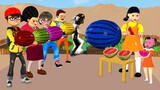 Scary Teacher 3D vs Squid Game Enlarge Rainbow Watermelon 5 Times Challenge Does Miss T To Win?