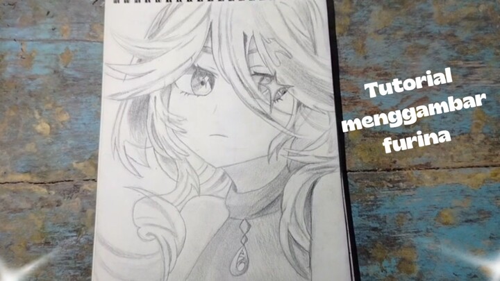 cara menggambar furina dengan menggunakan pensil