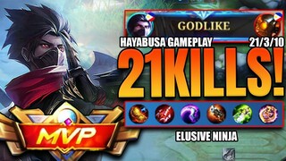 GODLIKE!!! 21/3/10 KDA | Elusive Ninja | #Hayabusa Gameplay #MLBB