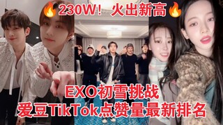 初雪挑战点赞排名！新高230W！划1天飙到第一！吒播放量稳稳最高！EXO初雪挑战TikTok kpop爱豆点赞量TOP16排名