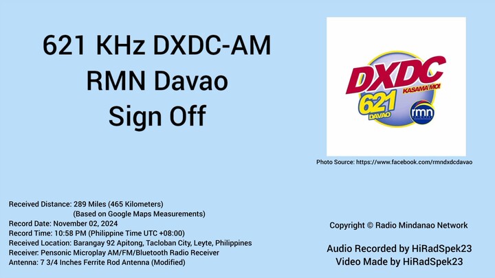 621 KHz DXDC-AM RMN Davao Sign Off