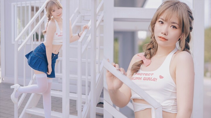 [Vertical screen] Q elastic white silk girlfriend Shake it [Island] Summer swing