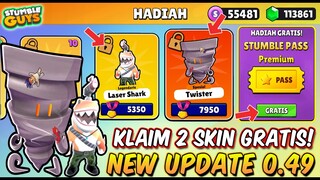 NEW UPDATE 0.49! CARA KLAIM 2 SKIN GRATIS TWISTER, LASER SHARK & STUMBLE PASS GRATIS - Stumble Guys