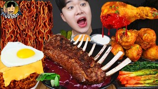 ASMR MUKBANG 직접 만든 양념 치킨먹방! 스테이크 짜파게티 레시피 & 먹방 FRIED CHICKEN AND BLACK BEAN NOODLES EATING SOUND!