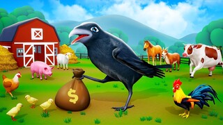 Crazy Crow vs Farm Animals - Funny Animals Counter to Crow | Animal Cartoon Comedy Videos