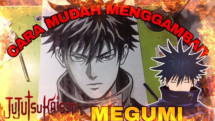 cara mudah menggambar anime jujutsu kaisen, Megumi