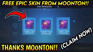 FREE TICKET FROM MOONTON (CLAIM NOW)! COMPENSATION TWILIGHT EXCHANGE EVENT!! - MLBB