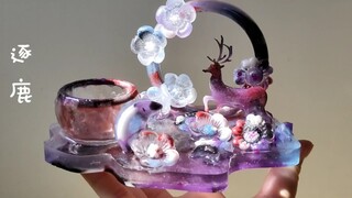 【滴胶】小雅手作滴胶:用滴胶做的逐鹿摆台，用的是紫蓝星空配色