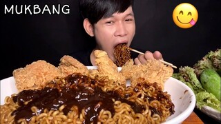 MUKBANG BLACK NOODLES WITH FRIED CHICKEN WINGS | MukBang Eating Show