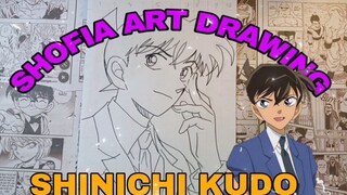 drawing anime detektif CONAN, karakter Shinichi kudo