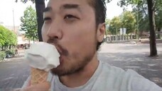 PUBLIC ASMR Eating Vanilla Ice Cream 🍦 Mouth Sounds, Licking + Wind Sounds Ambience