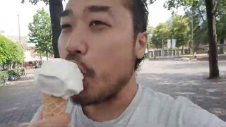 PUBLIC ASMR Eating Vanilla Ice Cream 🍦 Mouth Sounds, Licking + Wind Sounds Ambience