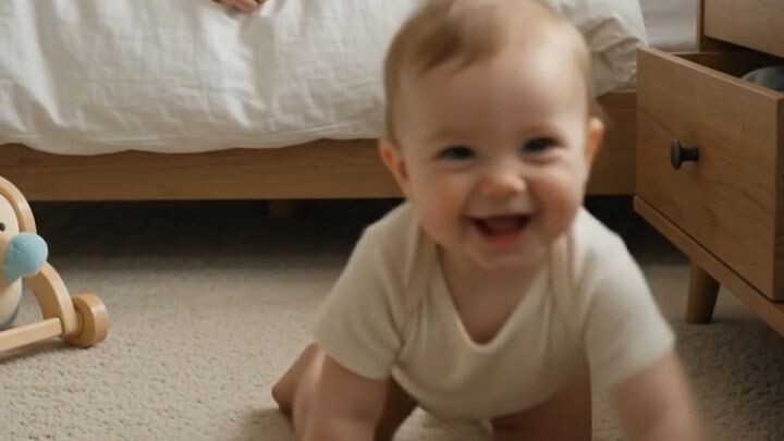 Baby crawls toward drawer again