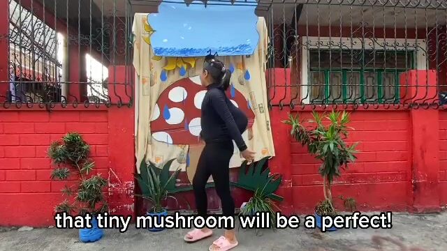 school presentation mushroom in the rain