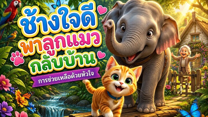 ช้างใจดีพาลูกแมวกลับบ้าน